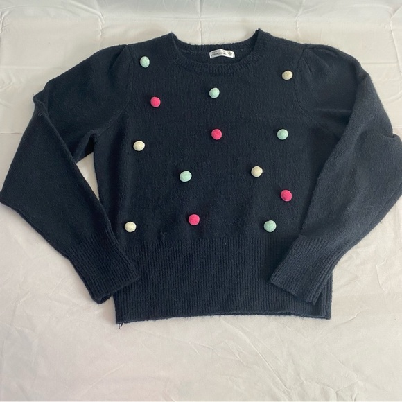89th + Madison Pom Pom Sweater Black Multicolor Dots Size L - Picture 1 of 4